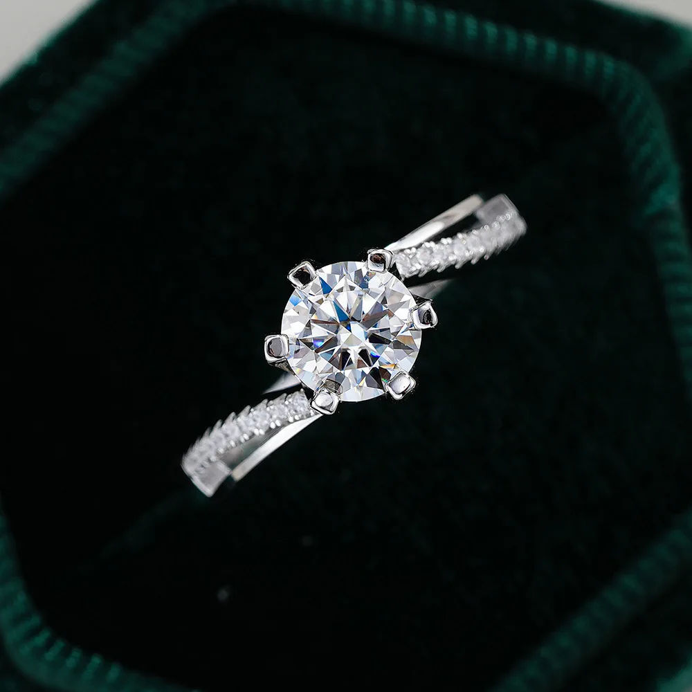 

Кольцо из белого золота 18 карат, кольцо с муассанитом 1 карат, женские платиновые кольца Pt950, поворотная рука, шесть когтей, классическое свадебное предложение, ювелирные изделия