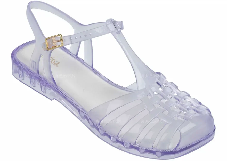 Melissa Same Style Hollow Out Sandals Women's Flat Heel Roman Weave Shoes Square Head Vintage Jelly Shoes Beach Shoes Summer