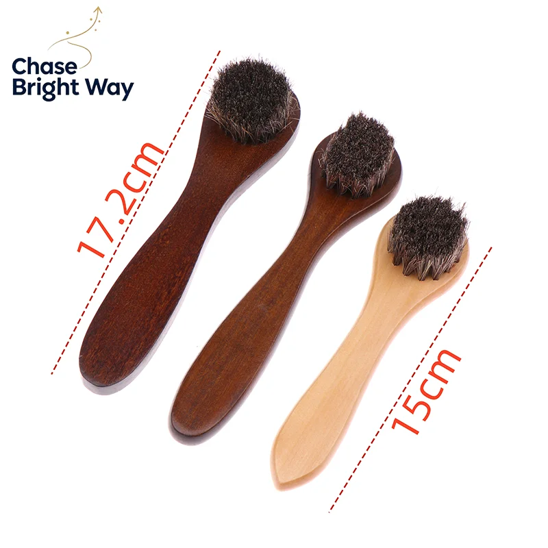 1PC Shoe Boot Polish Shine Cleaning Dust Removal Durable Shoe Brush Long Wood Handle Bristle Horse Hair Brush