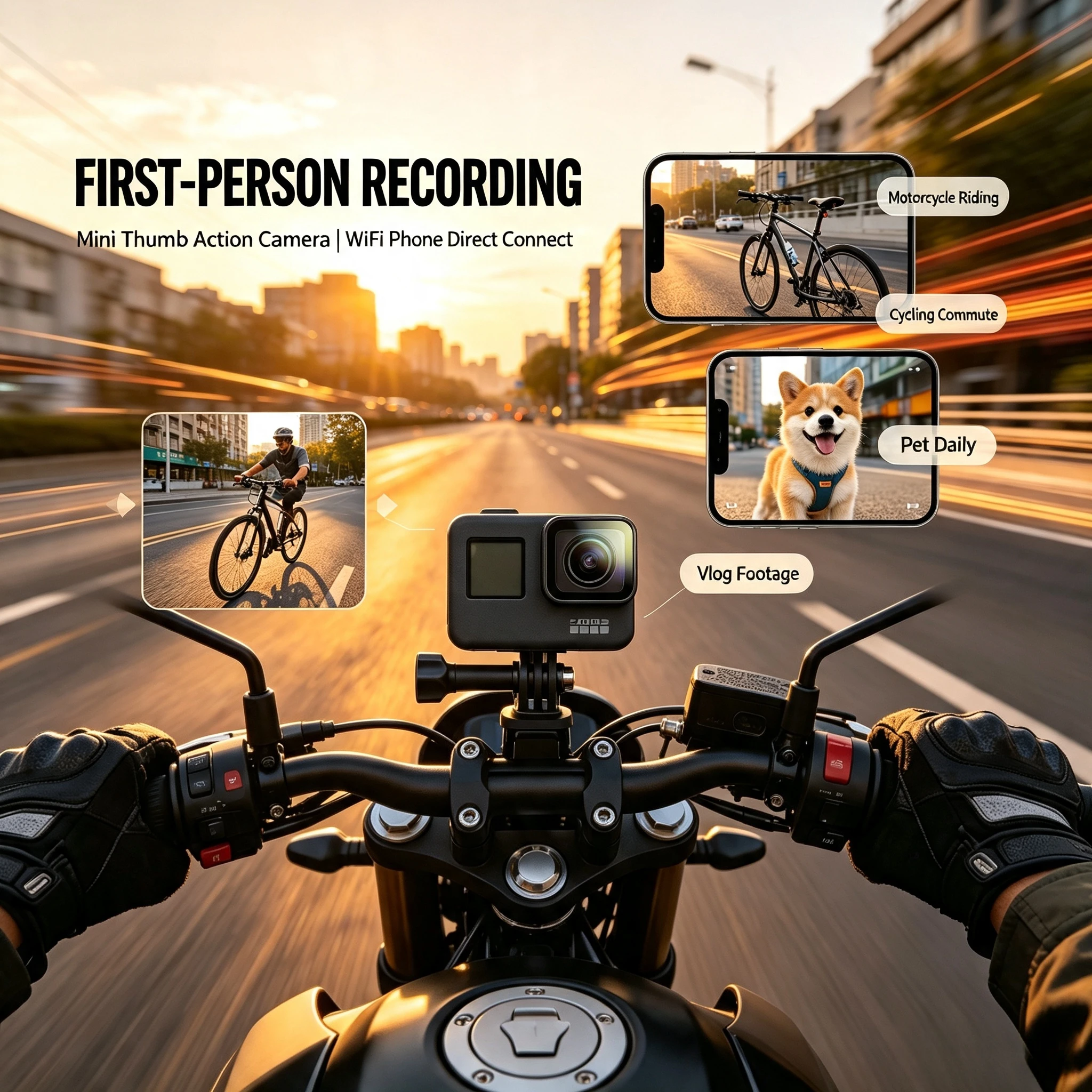 4K Mini Thumb Action Camera, WiFi Direct Connect To Phone, Lightweight POV Camera For Motorcycle, Bicycle & Pet Vlog Recording