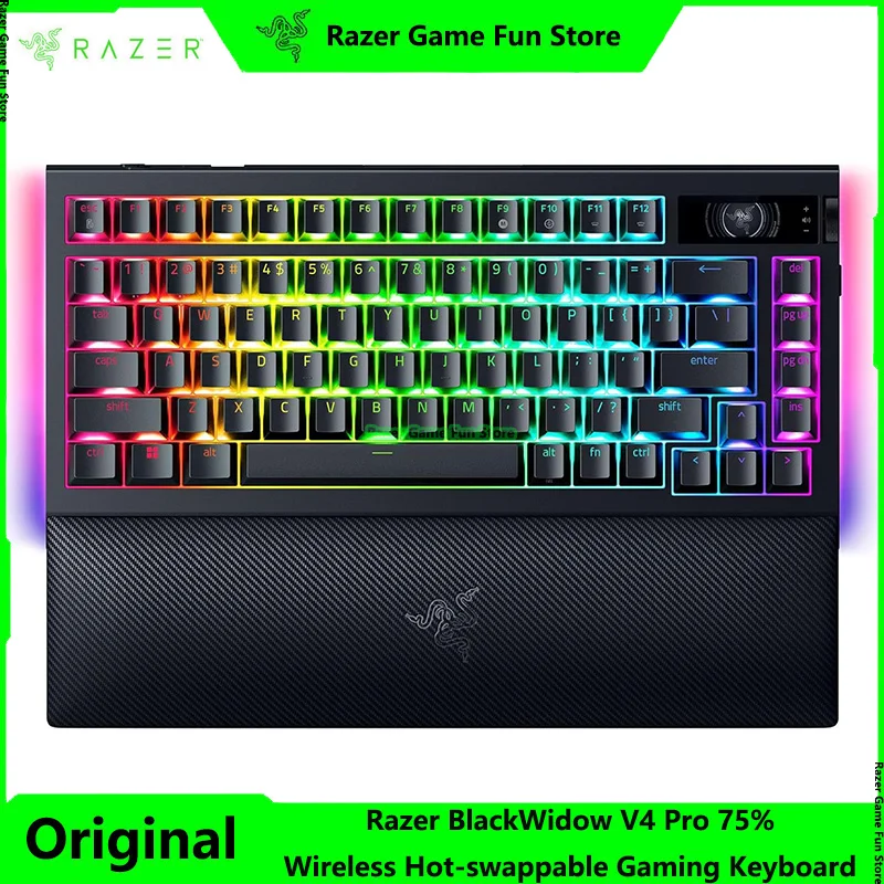 Razer BlackWidow V4 Pro 75% Wireless Gaming Keyboard OLED Display - True 4KHz Wireless - Bluetooth - Hot Swappable - Wrist Rest