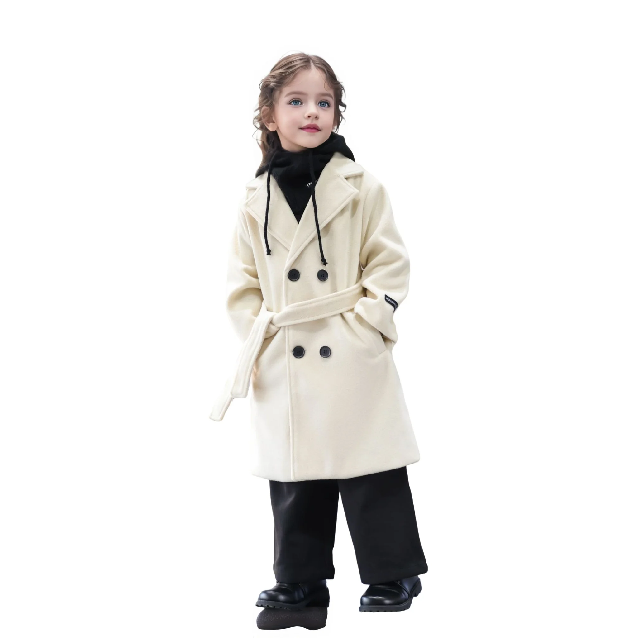 

Teenager Girls Beige Winter Warm Wool Coat Kids Windproof Outdoor Long Jacket Children Photography Woolen Coat 3-15Y