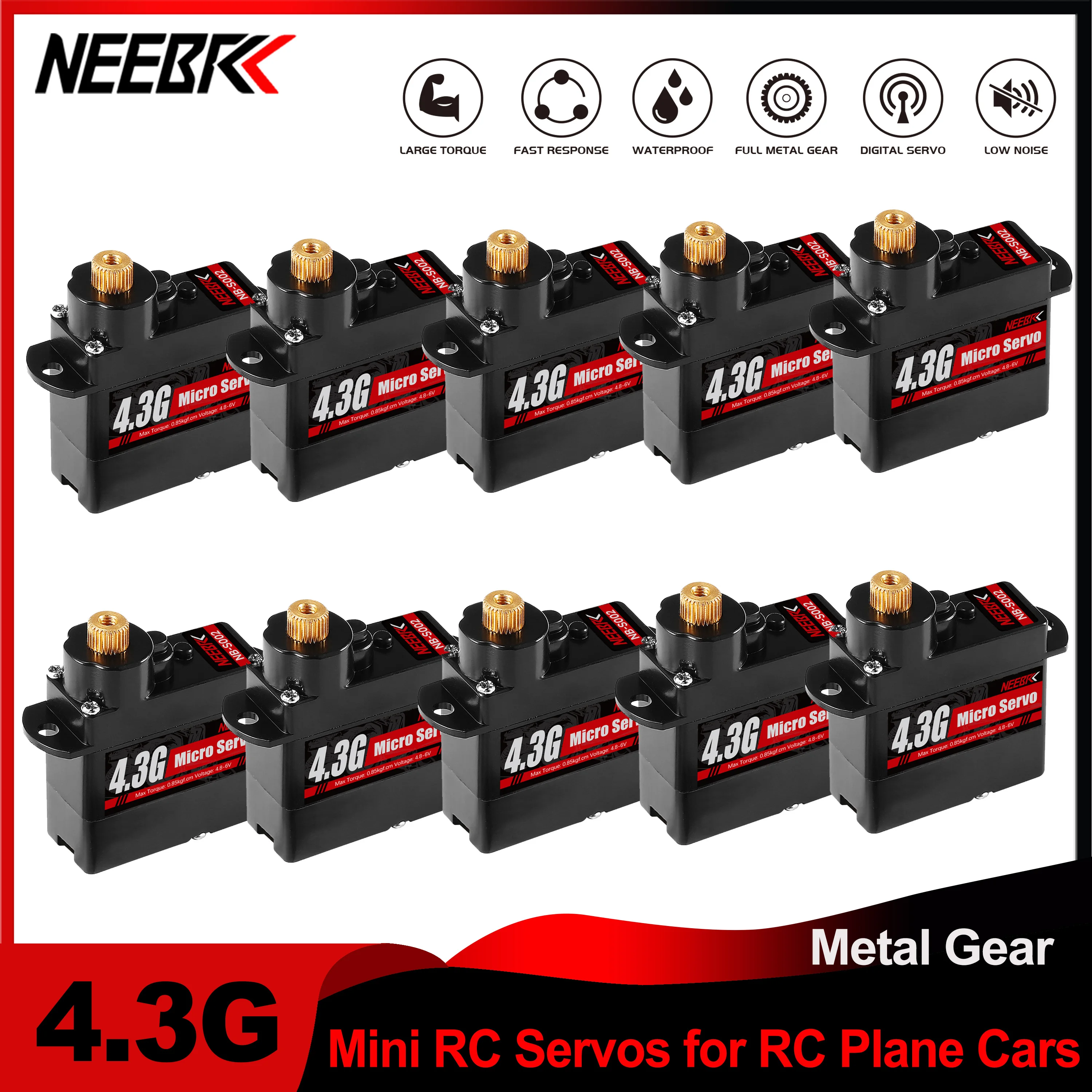 

1/5/10/20pcs NEEBRC 4.3g Metal Gear Micro Servo for RC Plane Dron 1/24 Scale Mini Car Helicopter Fixed-wing Wltoys K969 K989 XKS