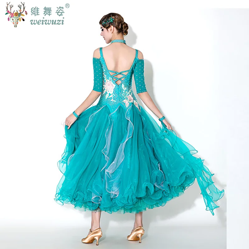 زي أداء قاعة الرقص مخصص الراقية نصف كم فستان كبير سوينغ الفالس ملابس مسابقة الرقص الحديثة #6