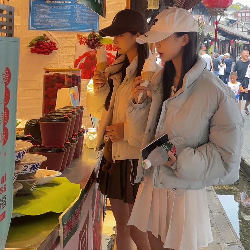 سترة نسائية قصيرة سميكة من القطن شتاء جديد دافئ الوقوف طوق الخبز معطف الكورية نمط فضفاض تنوعا الفتيات ملابس خارجية الصلبة #4