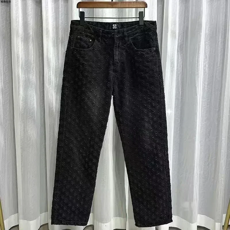 Einfarbige Jacquard-Jeansjacke der amerikanischen Modemarke, Nischendesign für Herren, Retro-Jacke, lockere lässige Jeanshose