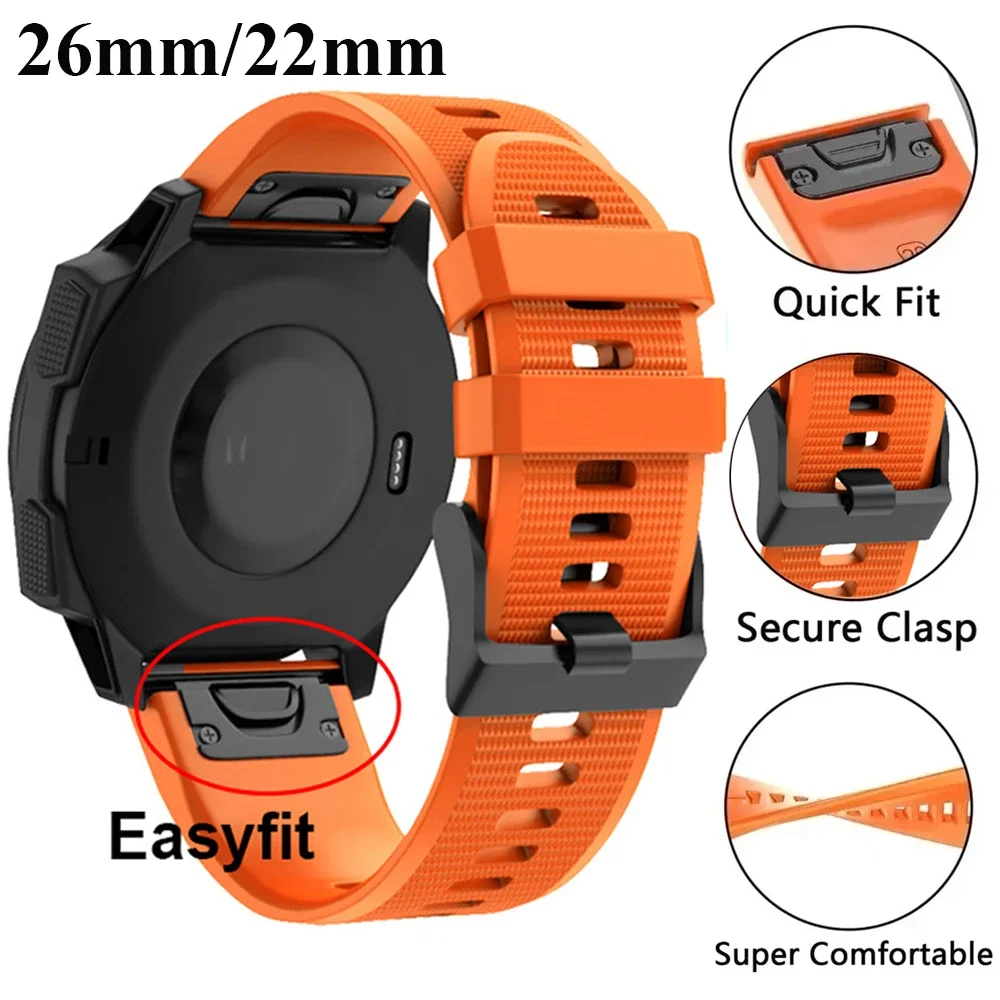 

22mm 26mm Silicone Strap For Garmin Fenix 7X 7 Pro Solar/6X 6 Sapphire 5 5X Plus 3 3HR/Epix Approach S62 60 QuickFit Watch Band