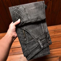 2024 Motorcycle Jeans Men's Embroidered Handsome Skinny Men's Fashion Wear Skinny Pants Casual Stretch Street All-Match Men's Lo
