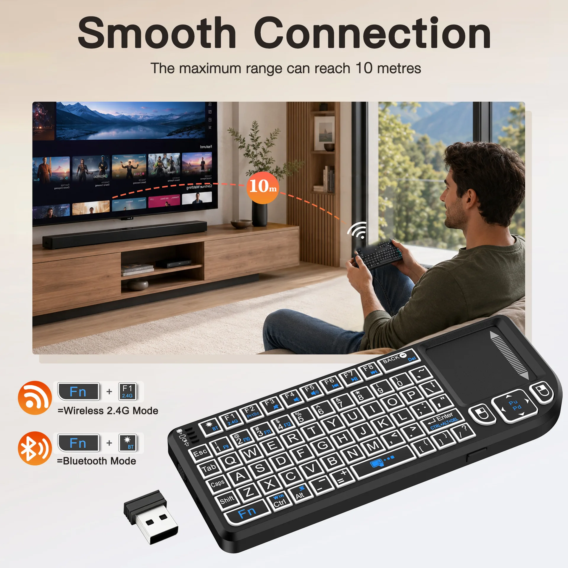 KEBIDUMEI Mini Wireless Keyboard 2.4G BT Touchpad Dual Mode with 7 Color Backlit Portable Keyboard for Android Smart TV Box PC