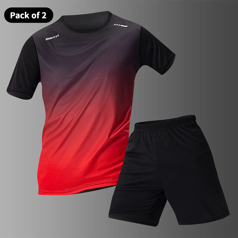 

2-Piece Men's Short-Sleeved Set Summer And Spring Youth Gradient Breathable Quick-Drying Sports Comfortable Basic Home Wear