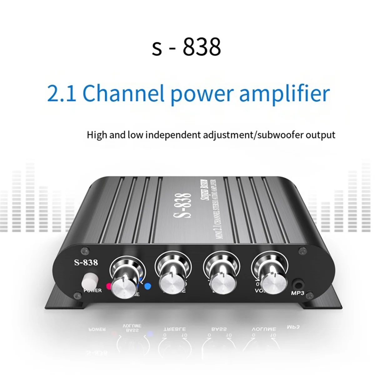 Auto-Partner S-838 2.1CH Audio Power Amplifier, RMS 30WX2+40WX1 Class D Stereo Digital Audio Amp with Subwoofer Output