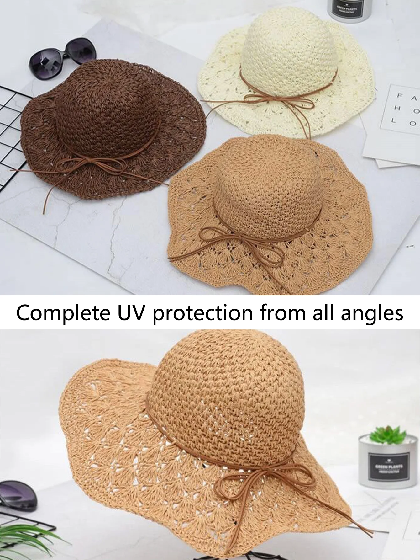 Handmade Straw Hat for Women Summer Fashion Bowknot Foldable Sunscreen Panama Lady Wide Brim Outdoor UV Sunscreen Beach Cap