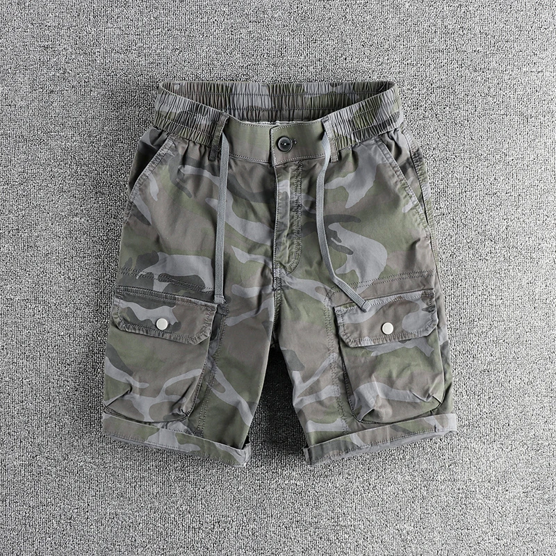 Heavy wash to do old camouflage cargo casual shorts men\'s American retro trend summer new loose straight pants