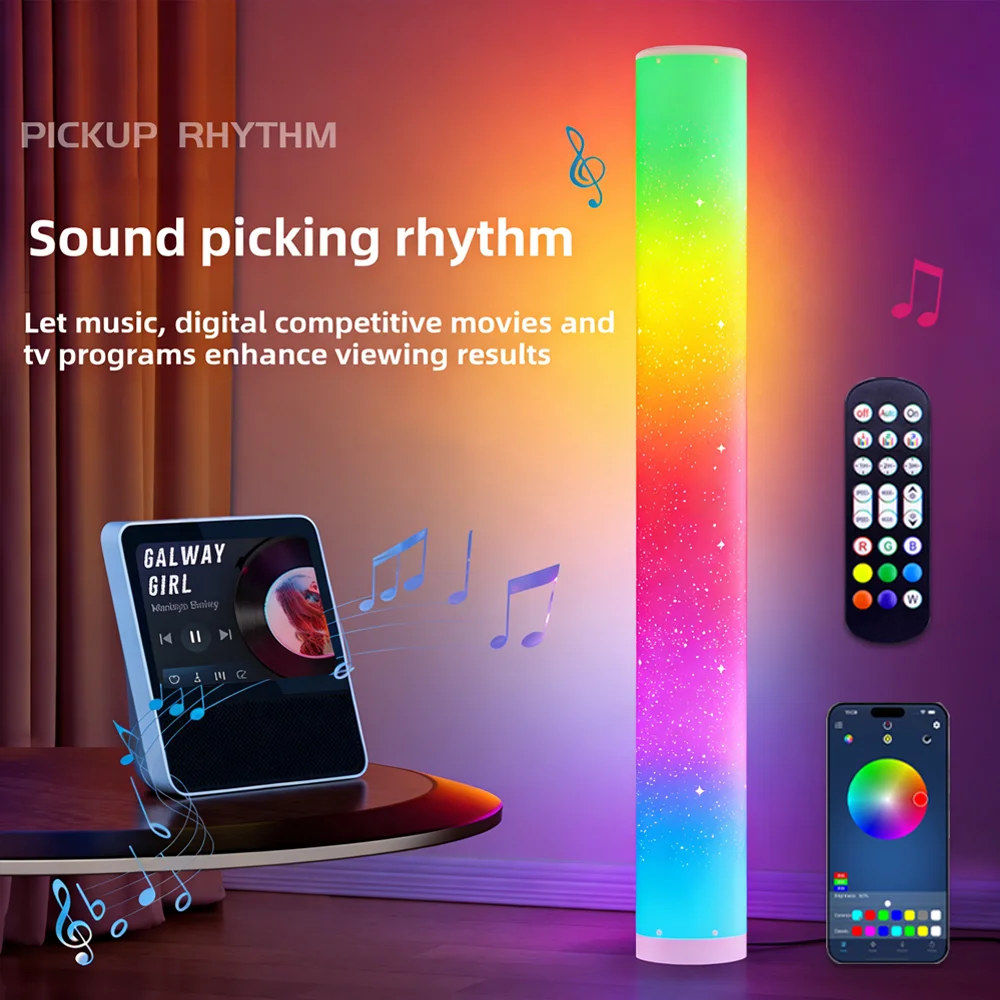 

Cylinder Floor Lamp Star Hole RGB Dream Color Remote APP Music Sync Sound Beat Ambient Light For Bedroom Living Room Decoration