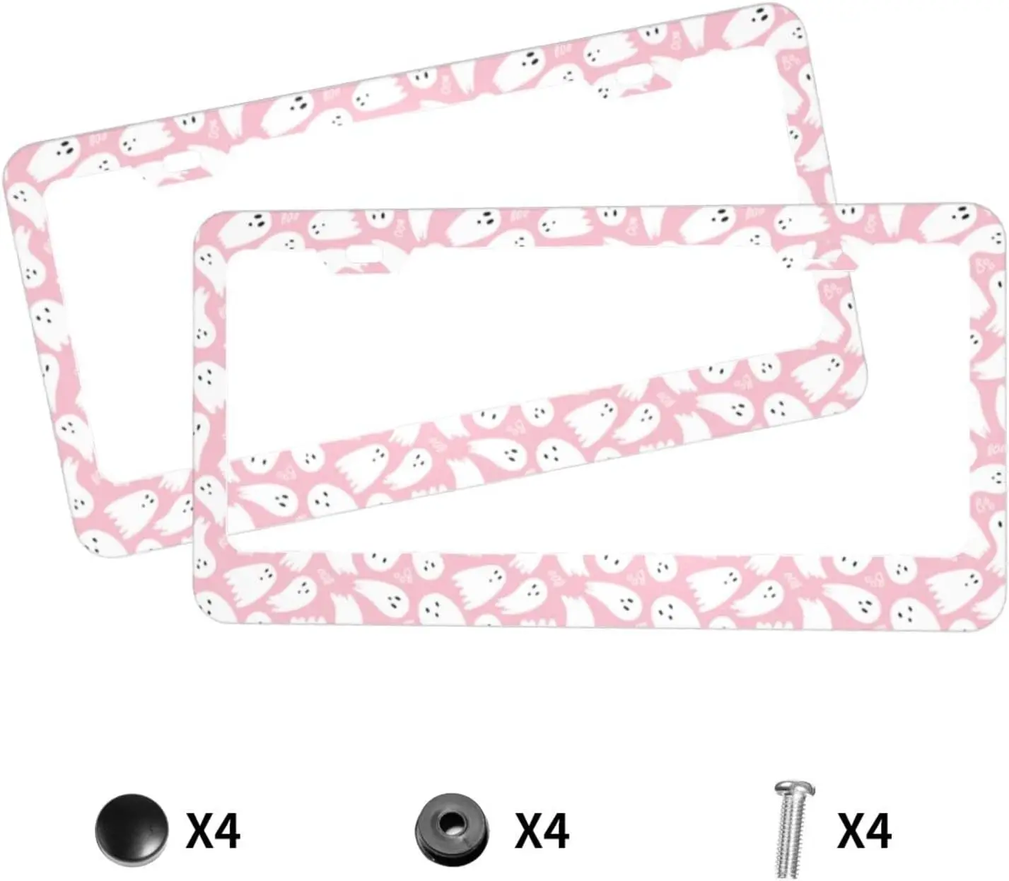 Pink Cute Ghost License Plate Frames Cute Car Accessories for Us Canada Standard Women Men 2 Pack 2 Holes with Black Screw Caps