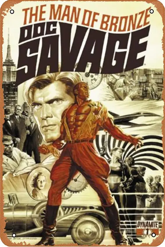 Doc Savage Tin Metal Sign | 8inch x 12inch | Decorative Wall Plaque for Room Garage Man Cave | Fun And Retro Sign