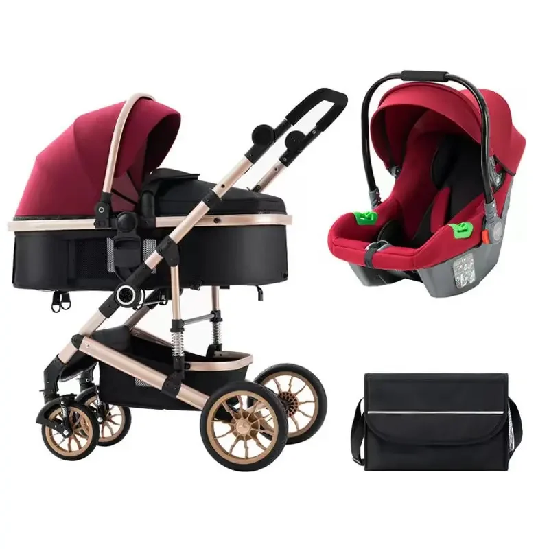 Baby Stroller Can Sit and Lie Down with One Button Folding, High Landscape Baby Hand Push Car Carrying Basket Style Safety Seat