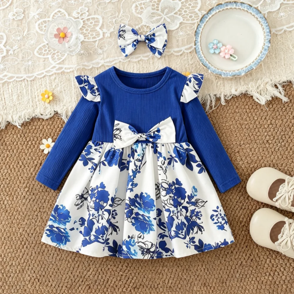 Girl's Dress Spring And Autumn Floral Long Sleeves Cute Baby Girl's Dress Sweet Princess Baby Dress Baby Girl Clothing
