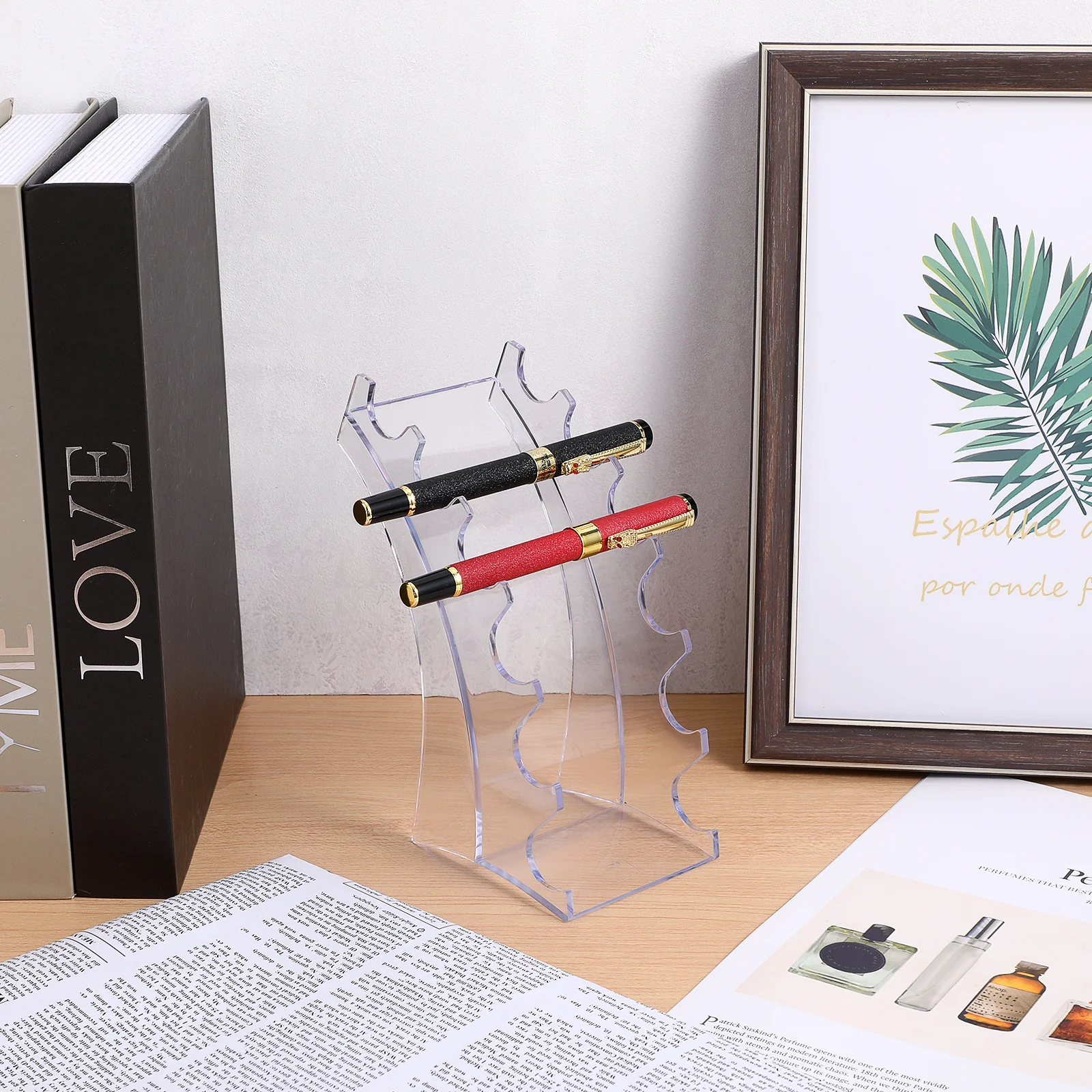 

Acrylic Pen Display Shelf Transparent Clear Organizer Display Stand for Stationery Home Office Store Pen Holder