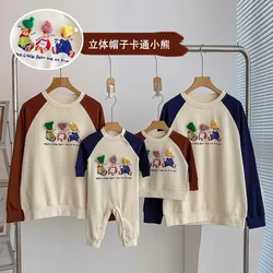 Family Look Sweatshirts Korean Bear Dad Mom and Children Matching Clothing Tops Toddler Infant Cute Romper Parent-child Clothes