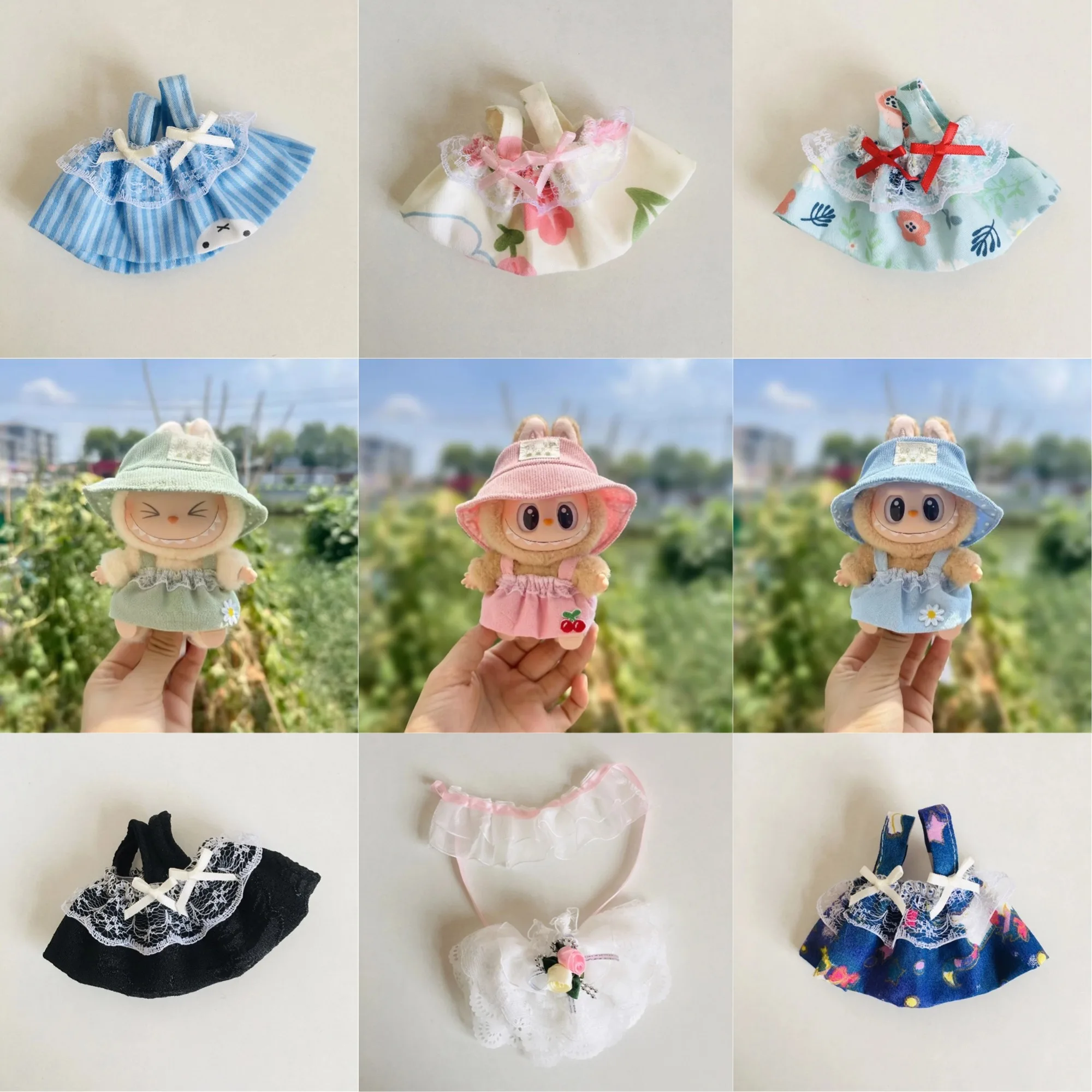 Cute Mini Plush Doll'S Fresh & Chic Sleeveless Dress 15/17cm Labubu I II III Idol Dolls Accessories For Sitting Party Clothing