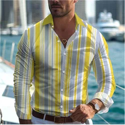 2024 Fashionable Casual Men's Line Printed Shirt Formal Spring Summer Lapel Long Sleeve 25 Colors XS-5XL Stretch Fabric Shirt
