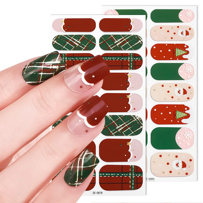 Adesivi per unghie natalizi a copertura totale da donna Cursore autoadesivo multicolore Non è necessario una lampada UV Curata Press On Nail Decal per bambini
