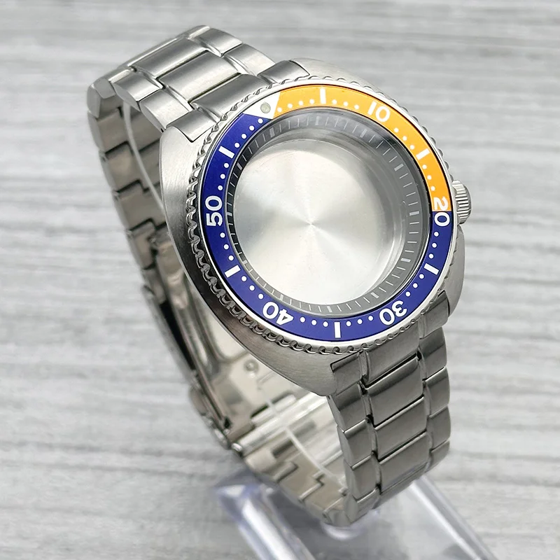 Silver 6105 6309 Turtle Abalone Watch Case Sapphire Crystal Glass Fits NH35 NH36 4R35 7S Movement 28.5mm Dial Case Modified Part