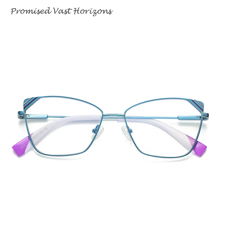 Lunettes Plano pour femmes, Design de ligne de couleur brillante, monture d'oreille de chat, charnière à ressort, lentille de myopie disponible, lunettes Anti-lumière bleue