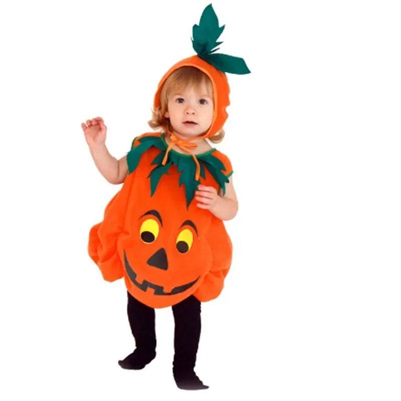 Kids Halloween Hooded Pumpkin Costume Toddler Role Play Smile Face Outfit Cute Party Funny Performance Set 3