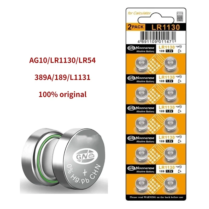 10pcs 1.55V AG10 LR1130 389A 198 LR54 Button Batteries 189 L1131 Cell Coin Alkaline Battery SR54 389  Alkaline batteria