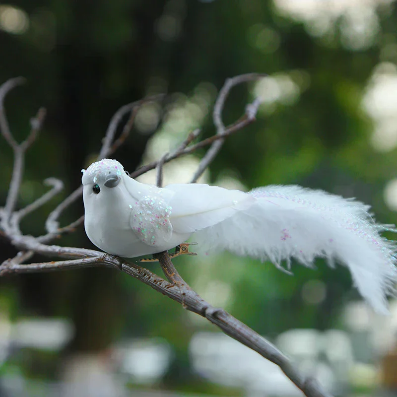 White Cute Mini Artificial Birds Fake Foam Animal Simulation Feather Birds Models DIY Craft Home Garden Ornament Decoration
