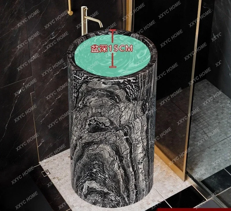 Natural marble integrated light luxury bathroom floor-to-ceiling hand wash basin