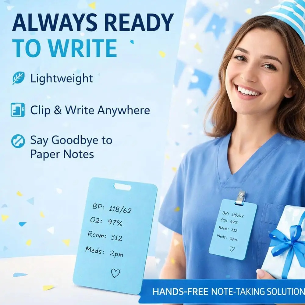 Reusable Badge Note Erasable ID Card Notepad Ballpoint Pen Write Alcohol Erase Portable Quick Memo Pad for Nurses