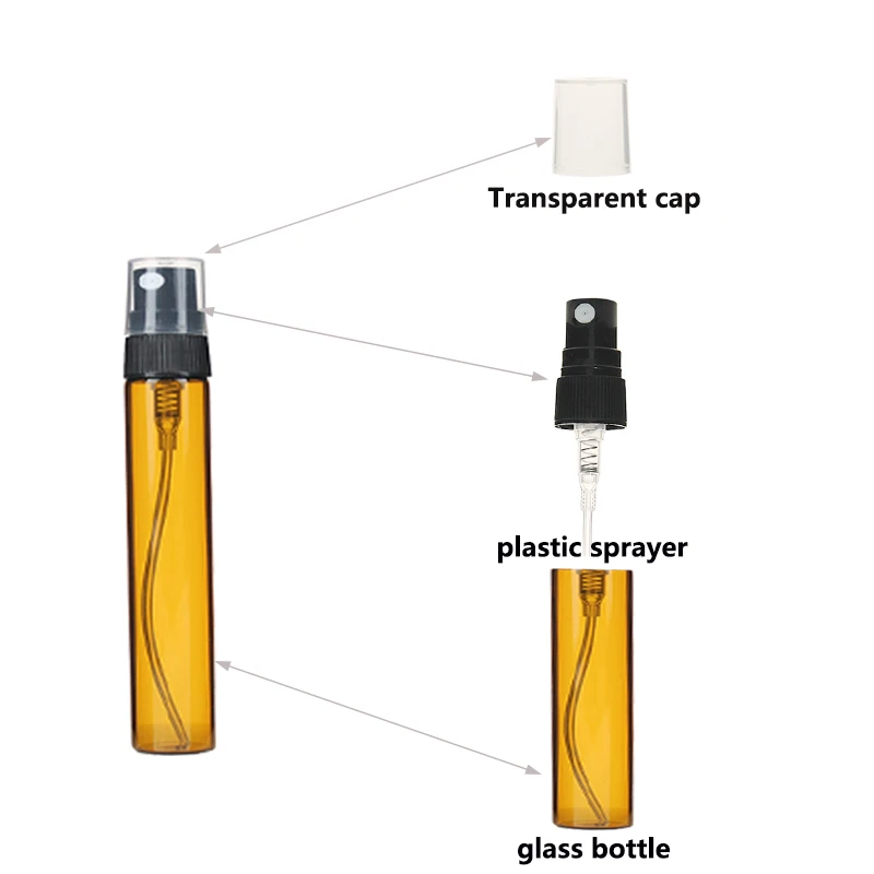 50/100 pcs 3ml 5ml 10ml Amber Mini Portable Perfume Bottle Spray Refillable Cosmetic Sample Glass Bottling Empty Container