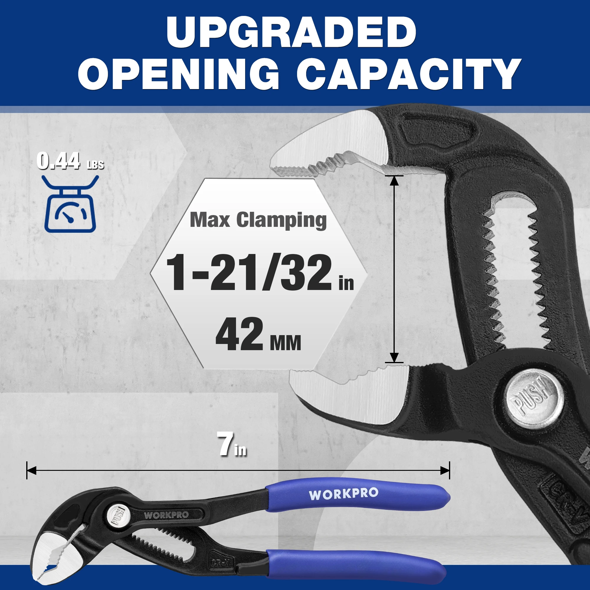 WORKPRO 7/10 Inch Water Pump Pliers, V-Jaw Groove Joint Pliers, CR-V Quick Adjustable Pliers for Home and Industrial Repair, Push-Lock, Soft Grip, Upgraded Wide Opening
