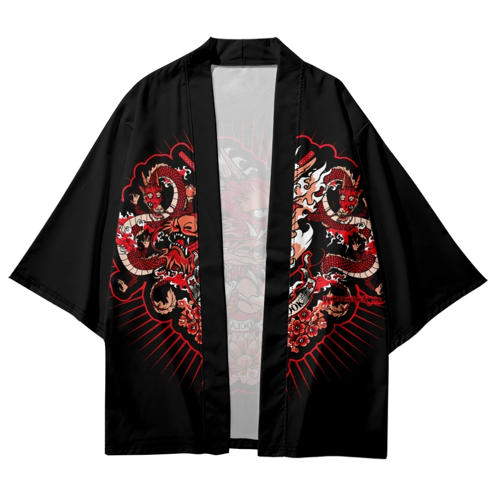 Chinese Manga Dragon Print Traditional Japanese Cardigan Tops Samurai Kimono Yukata Male Female Streetwear Cosplay Anime Haori