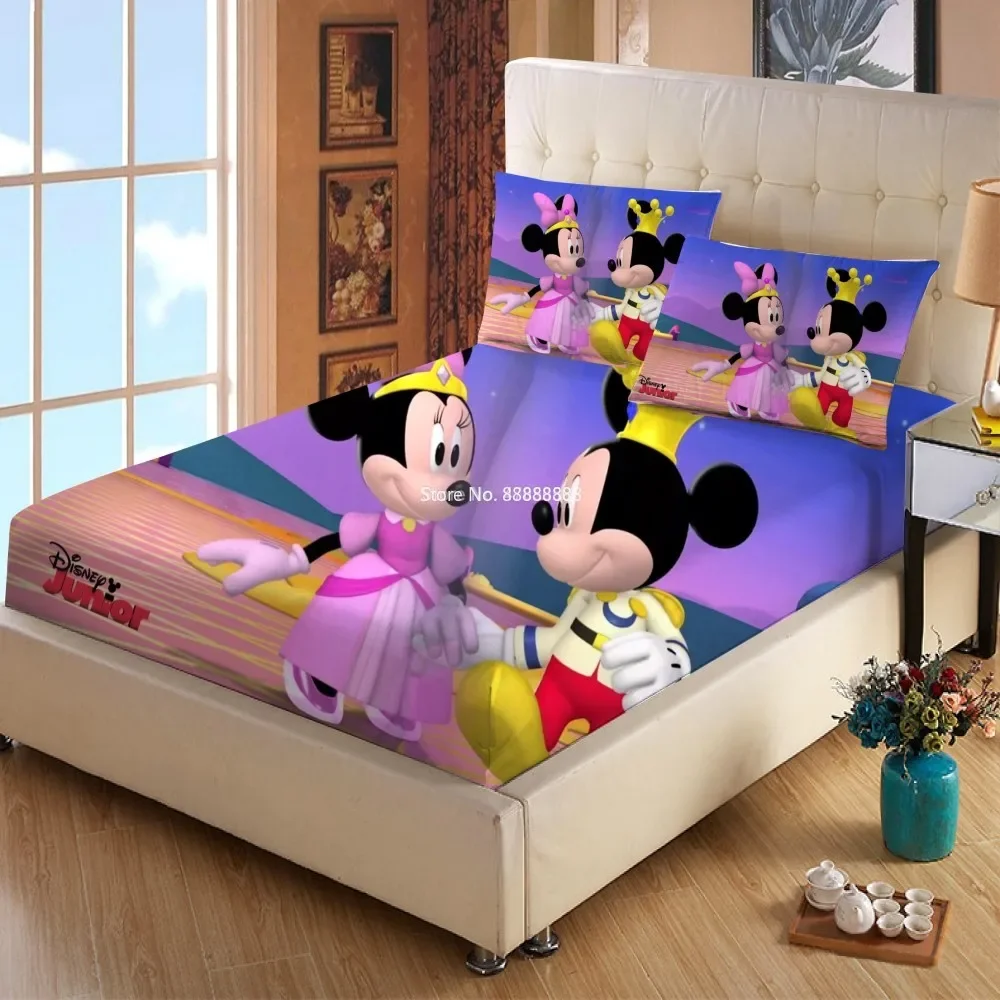 Disney Mickey Minnie Mouse Crown Mattress cover Fitted Sheet Bed Sheets Bed Linen for Child Kids Teen Bedspread Bedroom Decor