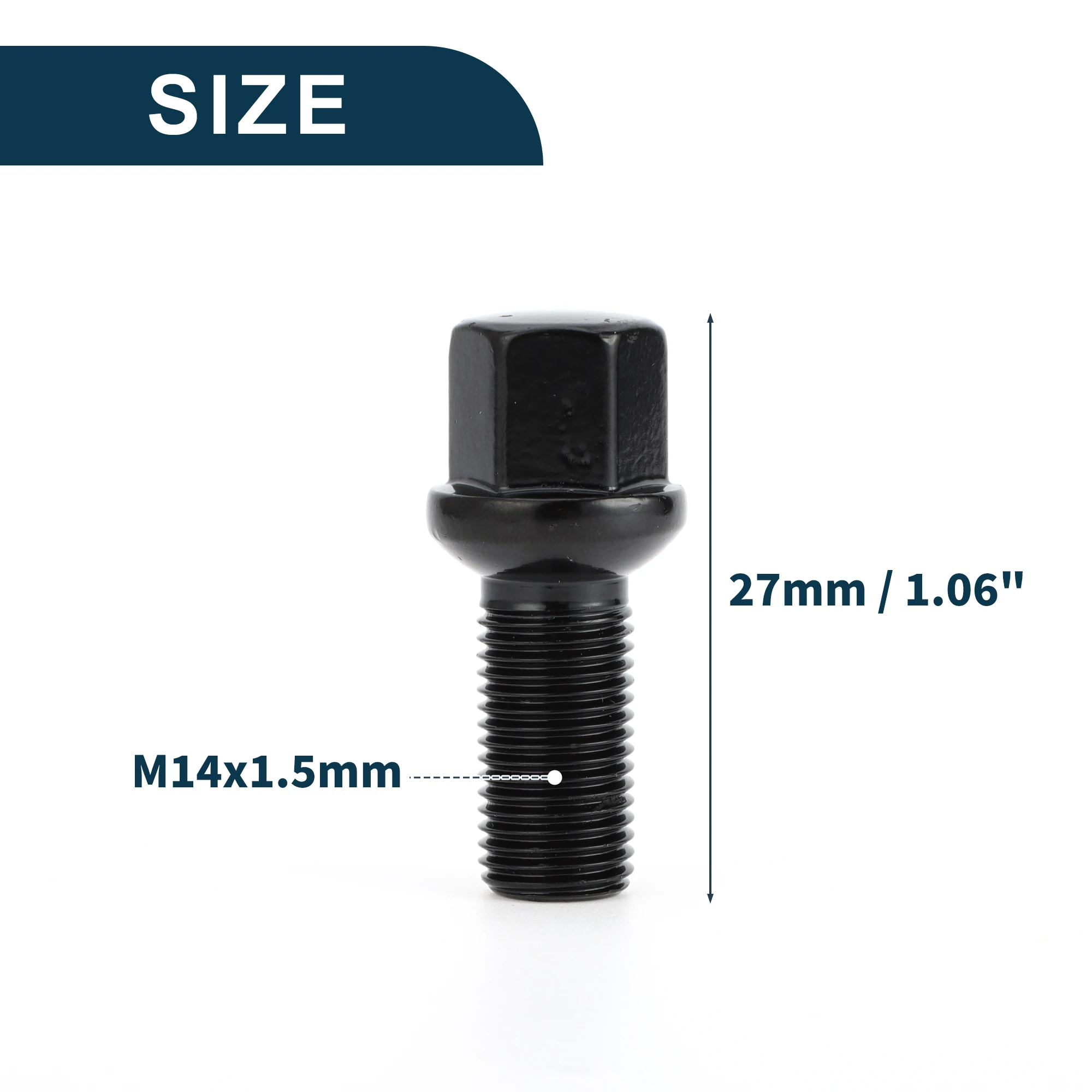 UXCELL 10 Pcs M14x1.5 Ball Seat Wheel Lug Bolt Alloy Steel Wheel Lug Studs 27mm Shank for Volkswagen for Audi for Porsche
