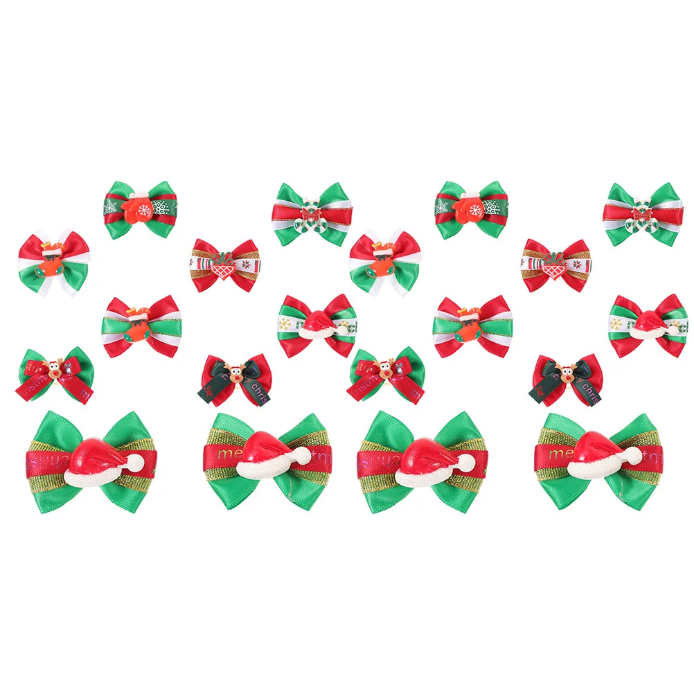 

20Pcs Xmas Dog Hair Bows Bright Color Wear Resistant Pet Accessories Holiday Photo Props for Small Medium Large Dogs Cats