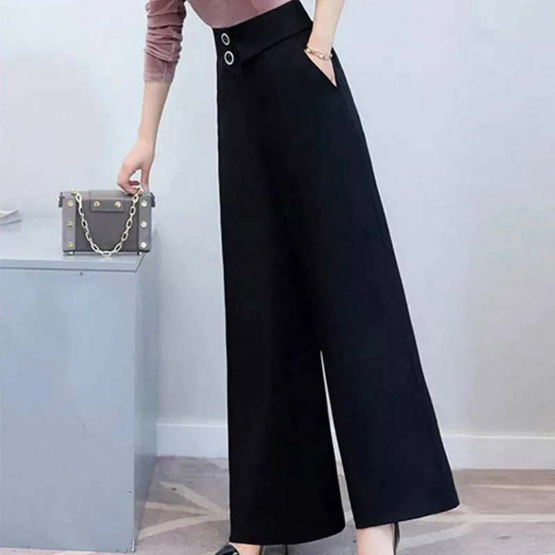 2023 Chiffon Culottes High Waist Long Trousers Women Spring Summer Large Size Wide Leg Pants Casual Palazzo Straight Pant Female