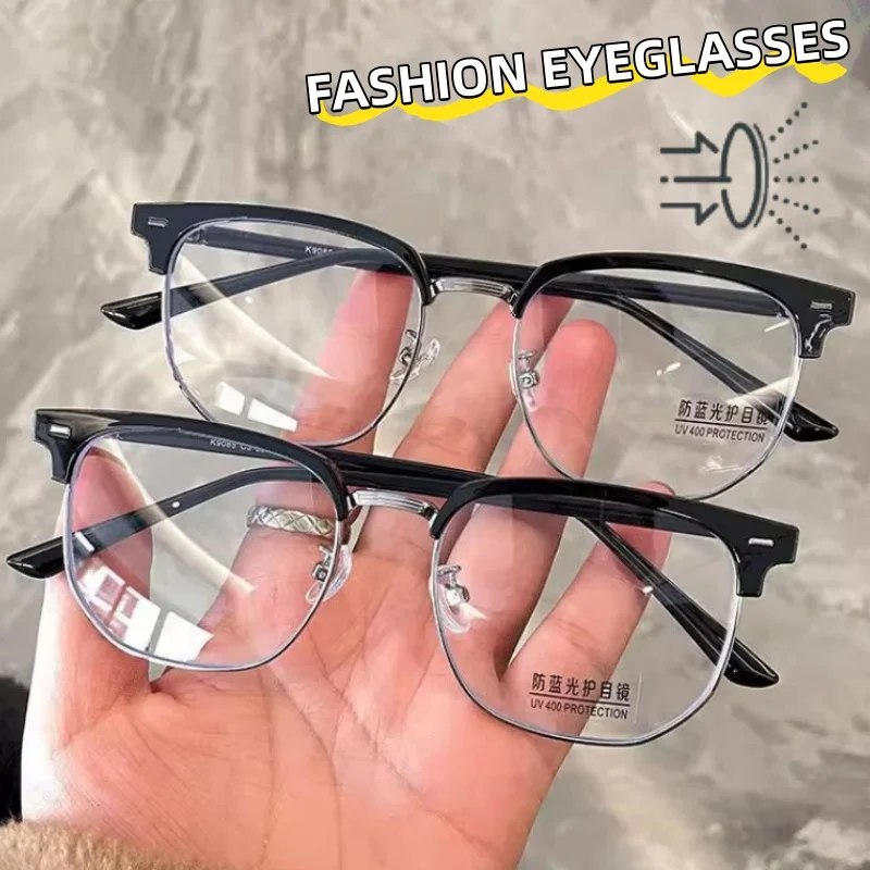 1-2PCS Trendy Retro Brillen Plain Objektiv Quadratischen Transparenten Rahmen Brillen Mode Einfache Elegante Anti Blaues Licht Gläser
