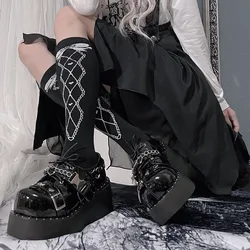 Chunky Platform Y2K Punk Gothic Shoes Women Zipper Wedges High Heel Mary Janes Woman Patent Leather Thick Bottom Student Shoes