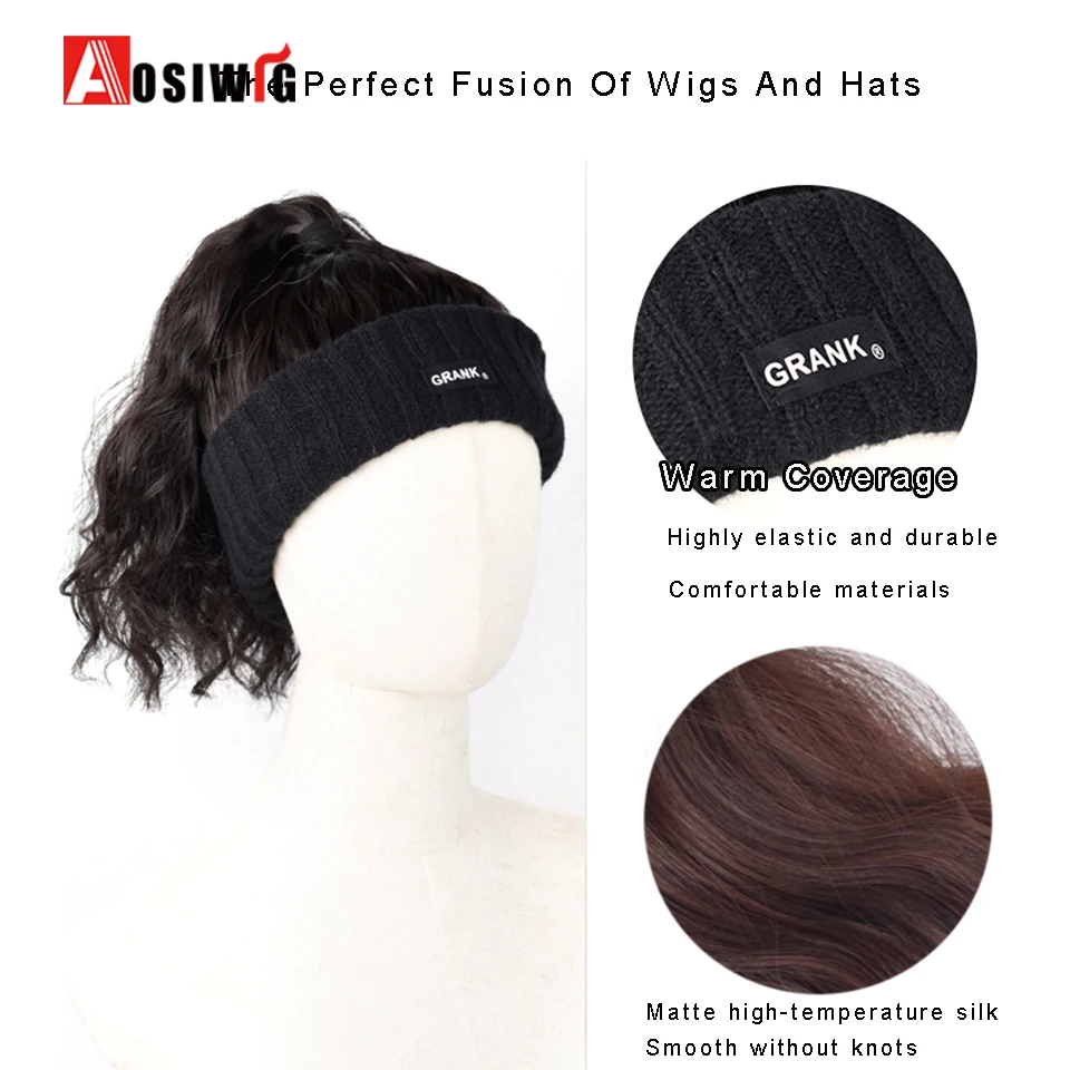 AOSI Synthetic Short Curly Ponytail Hat Wig Natural Fake Hair Extension Wig wiht Hat Adjustable Shade Baseball Cap Wig