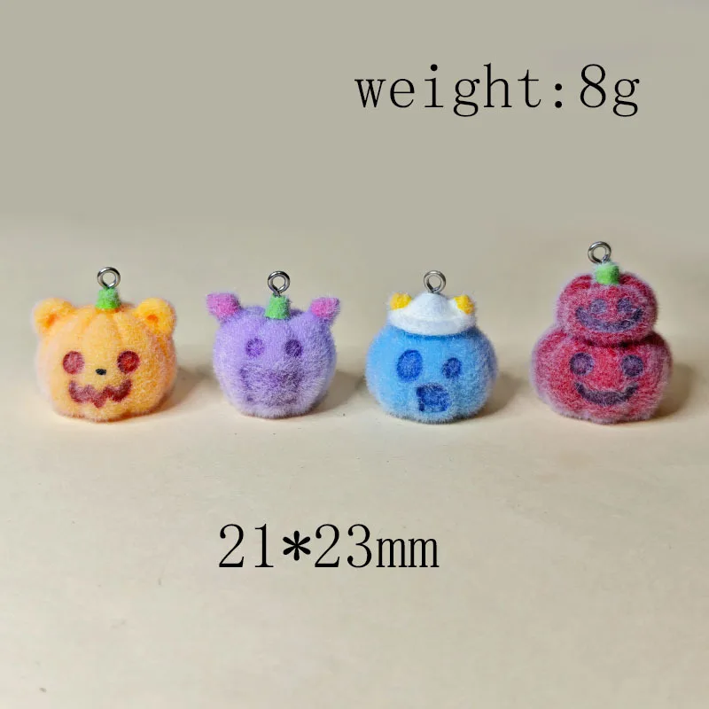 

20pcs 3D Flocking Resin Cute Halloween Pumpkin Cartoon Animal Charms For Making Keychain Necklace Earring DIY Jewelry Accessorie