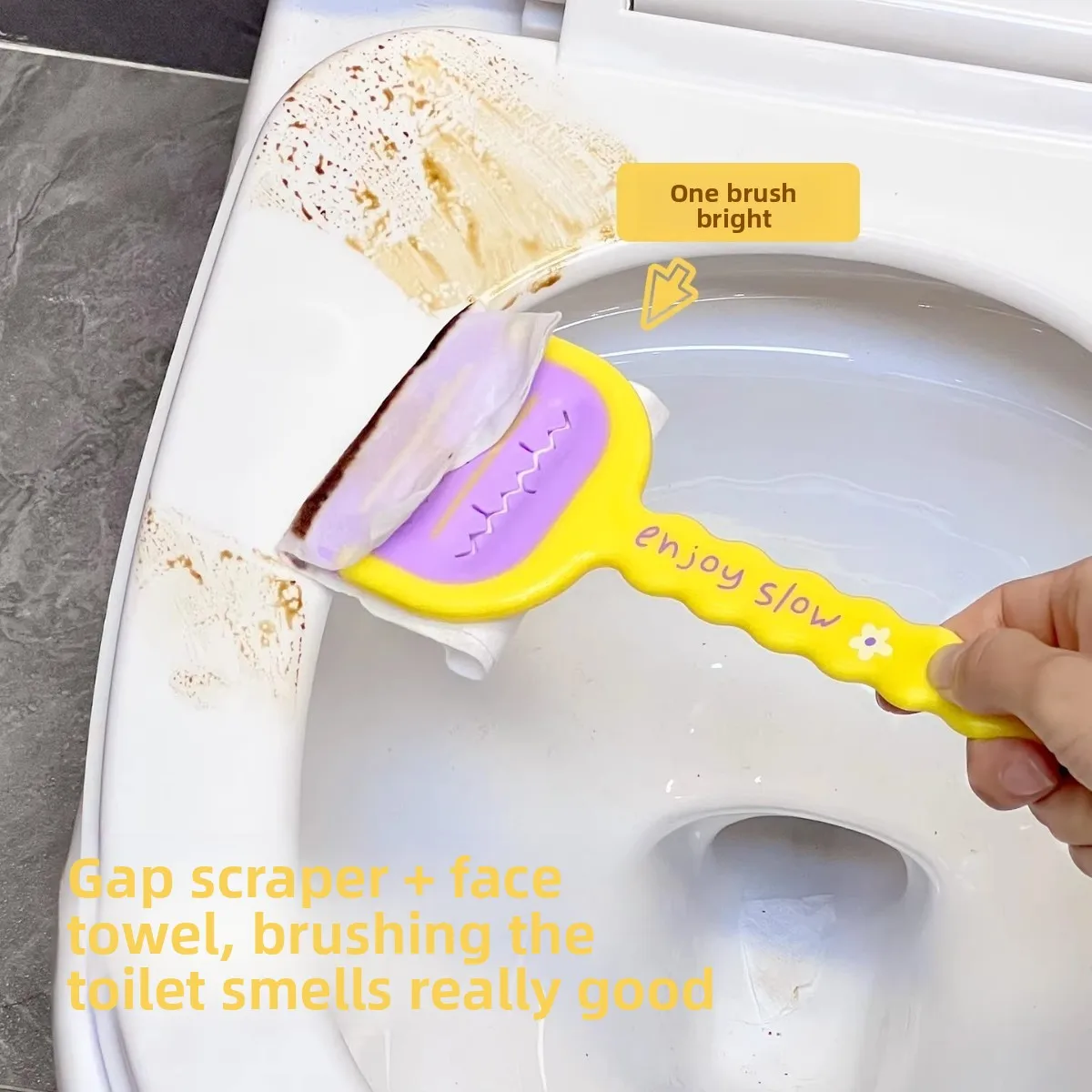 Long Handle Crevice Cleaning Brush with Scraper,No-Bend Gap Cleaning Tool for Toilet Edge&Tile Seams,2-in-1Scrubber for Bathroom