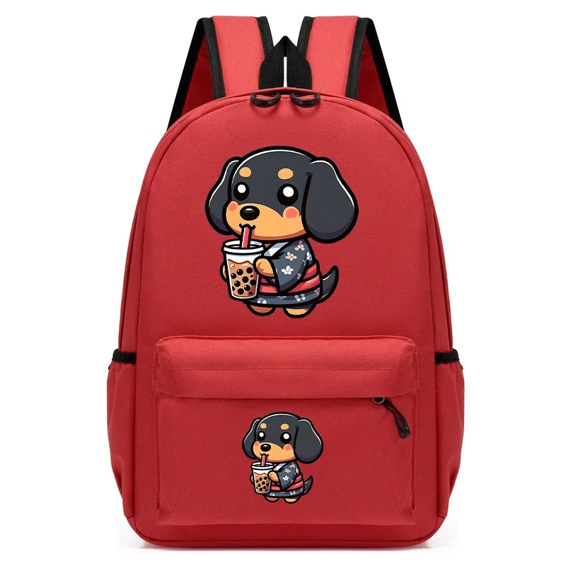 Cartoon Dachshund Dog Bubble Tea Children's School Bag Cute Anime Children Lightweight Bookbag Backpack Kids Bagpack Bag