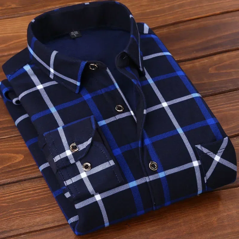 

2023 Men's Winter Warm Long Sleeve Plaid Shirts Flannel Fur Lined Thick Formal Shirts Fleece Casual Shirt for Men Dress Shirts