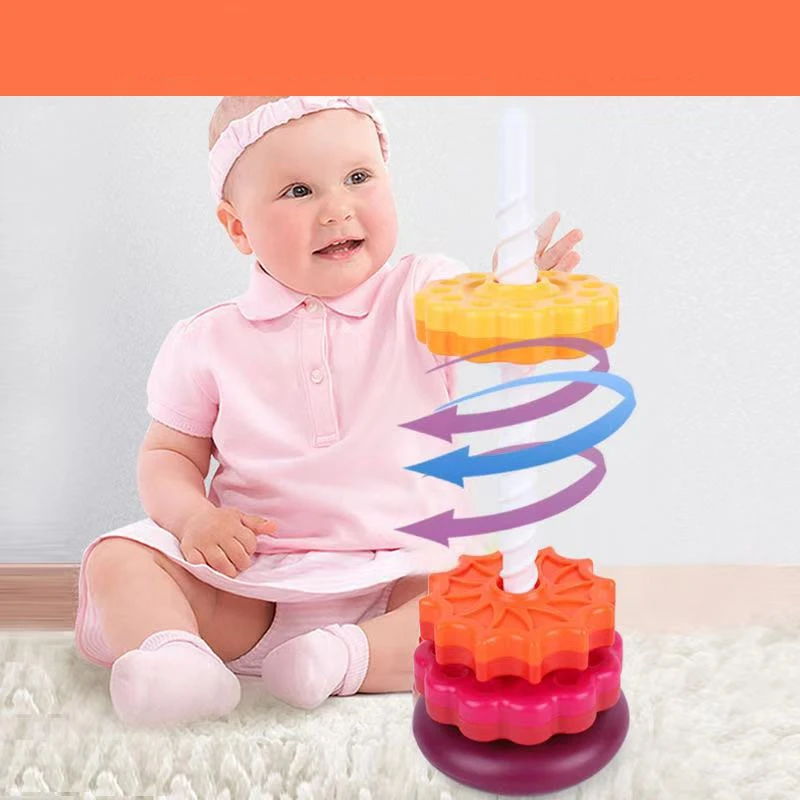 Baby Educational Toys Rainbow Tower Stack Toy Color Spining Tower Building Blocks Stack Ring Children Educational Cognition Toys