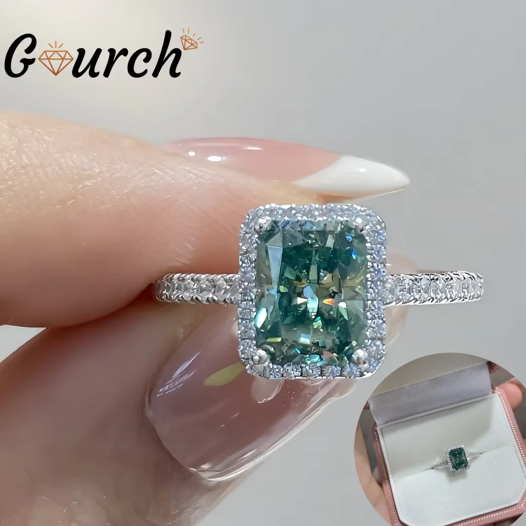 

Кольцо Gourch 2CT сияющей огранки с зеленым муассанитом, стерлинговое серебро S925, позолоченное роскошное кольцо на годовщину свадьбы, ювелирные изделия для женщин